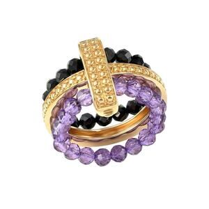 EverTrue African Amethyst, Thai Black Spinel Bead Ring 18K YG Plated